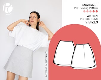 Summer mini skirt pattern | Cute A line skirt pattern | Easy skirt sewing pattern for women | Flared skirt | 9 SIZES | PDF Sewing pattern
