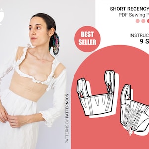 Kort naaipatroon Regency 1800-1820 | Naaipatroon korset voor dames | Romantisch lijfjepatroon | 9 MATEN | PDF-naaipatroon