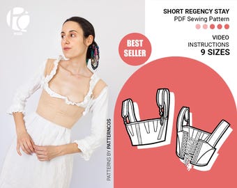 Short Regency stay 1800-1820 sewing pattern | Corset sewing pattern for women | Romantic bodice pattern | 9 SIZES | PDF Sewing pattern