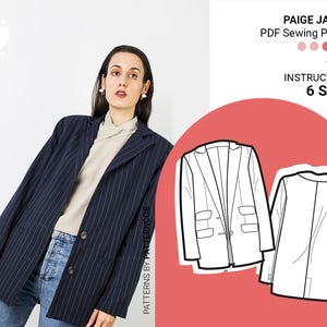 Paige suit jacket sewing pattern | Buttoned blazer pattern for women | Urban jacket pattern with lapel collar | 6 SIZES | PDF Sewing pattern