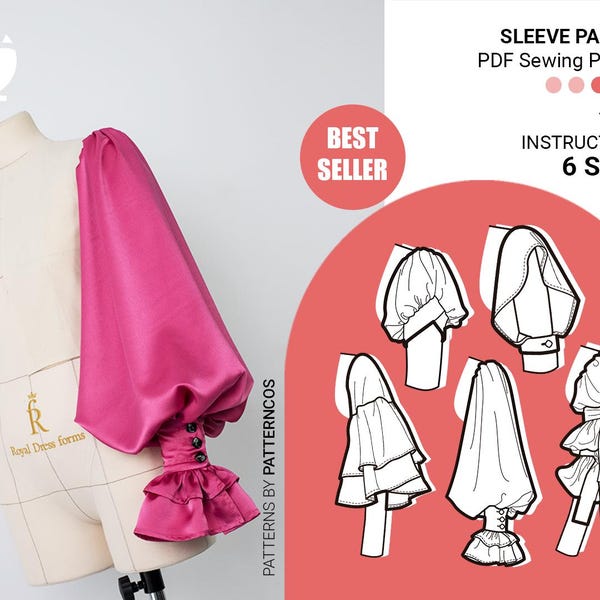 Princess sleeve pack sewing pattern | Tiered sleeve pattern | Balloon or lantern sleeve pattern | 6 SIZES | PDF Sewing pattern