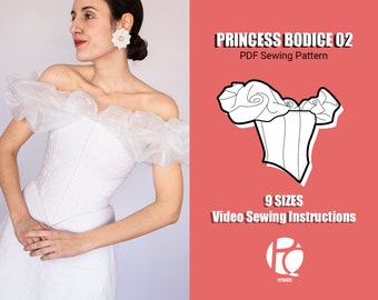 Princess bodice 02 sewing pattern | Cocktail bustier pattern | Corset pattern | Draping bodice pattern | 9 SIZES | PDF Sewing pattern
