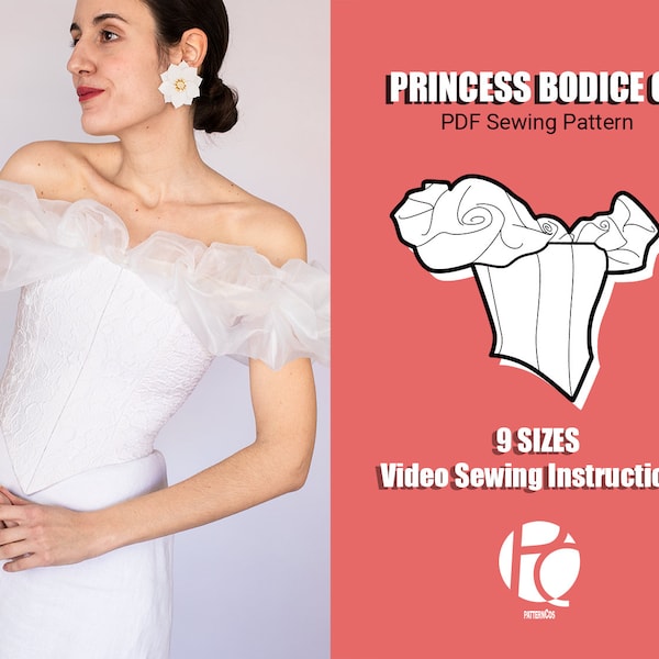 Princess bodice 02 sewing pattern | Cocktail bustier pattern | Corset pattern | Draping bodice pattern | 9 SIZES | PDF Sewing pattern