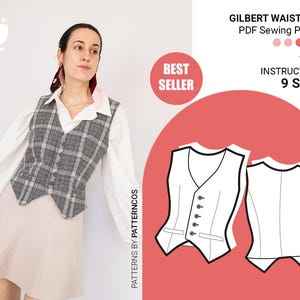 Gilbert naaipatroon gilet met V-hals en knopen | Vestpatroon voor dames | Patroon getailleerd gilet | 9 MATEN | PDF-naaipatroon