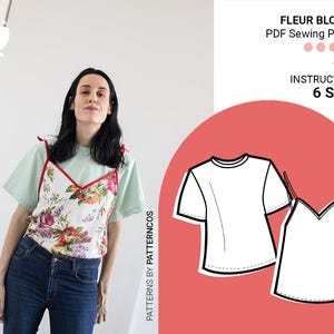 Short sleeve T-shirt sewing pattern | Easy slip strap blouse pattern | Two top patterns for women | 6 SIZES | PDF Sewing pattern