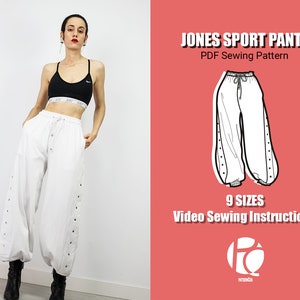 Wide leg sports pants sewing pattern | Basketball inspired jogging pants pattern | High-waisted chandal pants | 9 SIZES | PDF Sewing pattern