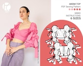 Wrapped blouse sewing pattern | Summer crop top pattern | Back lace up blouse pattern | Peplum blouse pattern | 6 SIZES | PDF Sewing pattern