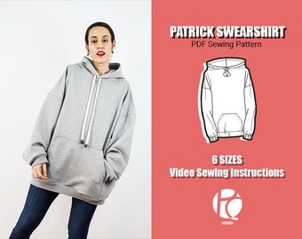Urban oversized sweatshirt sewing pattern | Unisex cozy hoodie pattern | Front pocket sweatshirt patten | 6 SIZES | PDF Sewing pattern