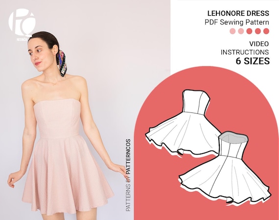 Cocktail Strapless Neckline Dress Sewing Pattern | Easy Mini Dress Pattern  | Circle Skirt Pattern for Women | 6 SIZES | PDF Sewing Pattern - Etsy