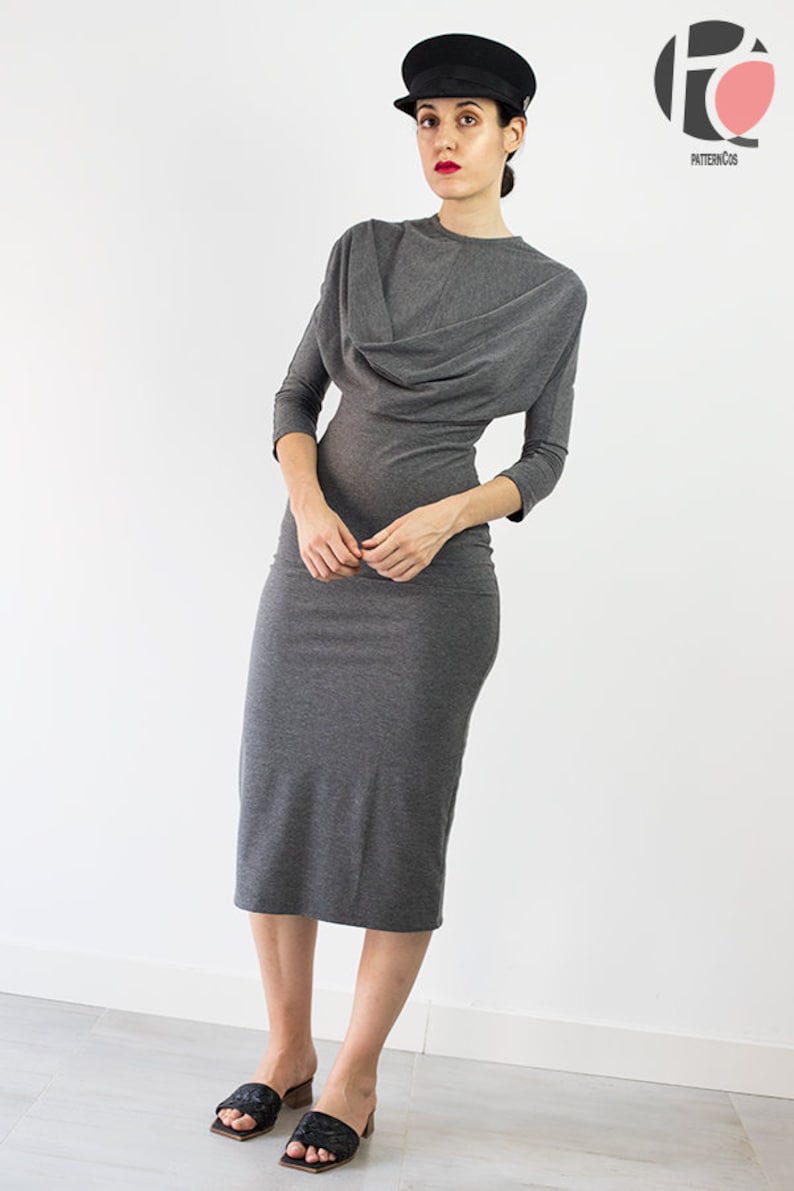 Laia Fitted Knit Dress With Cowl Neck 6 SIZES PDF Sewing pattern image 5