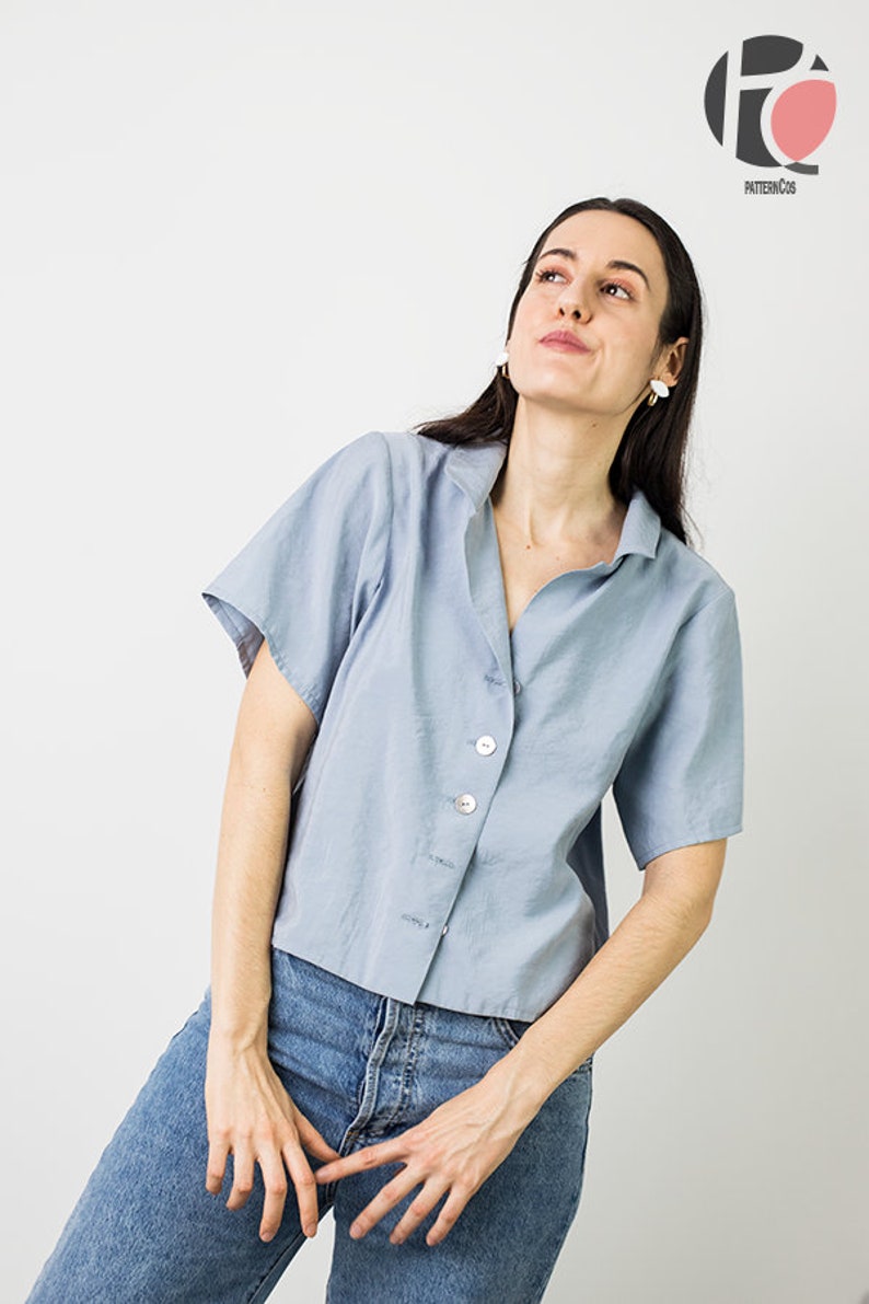 Cozy blouse sewing pattern Lapel collar shirt pattern for women Buttoned Geller Blouse 9 SIZES Digital PDF Sewing pattern image 4