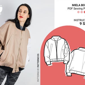 Unisex bomber sewing pattern | Cozy sport jacket pattern for fall and winter season | With pockets and zipper | 9 SIZES | PDF Sewing pattern