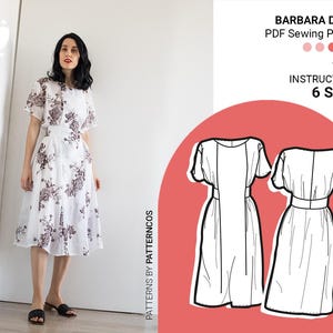 Midi vintage-style dress sewing pattern | Summer cottagecore dress pattern | Waist Fitted dress pattern | 6 SIZES | PDF Sewing pattern