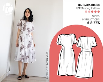 Midi Kleid im Vintage-Stil Schnittmuster | Sommer Cottagecore Kleid Schnittmuster | Taille tailliertes Kleid Schnittmuster | 6 GRÖßEN | PDF Schnittmuster