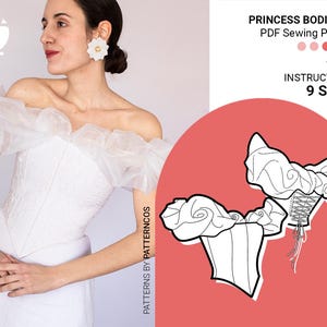 Princess bodice 02 sewing pattern | Cocktail bustier pattern | Corset pattern | Draping bodice pattern | 9 SIZES | PDF Sewing pattern