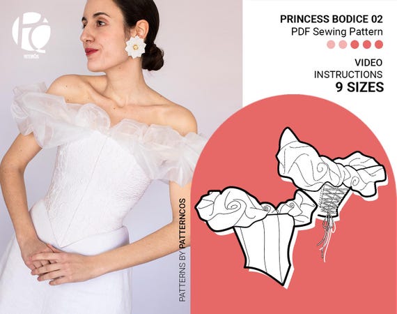 Princess bodice 02 sewing pattern | Cocktail bustier pattern | Corset pattern | Draping bodice pattern | 9 SIZES | PDF Sewing pattern