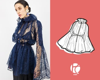 Ulyana Layered Buttoned Blouse - Combinaison | 6 TAILLES | Patron de couture PDF