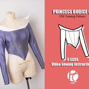 Princess bodice 01 sewing pattern | Cocktail bustier pattern | Corset pattern | Off shoulder neck pattern  | 9 SIZES | PDF Sewing pattern