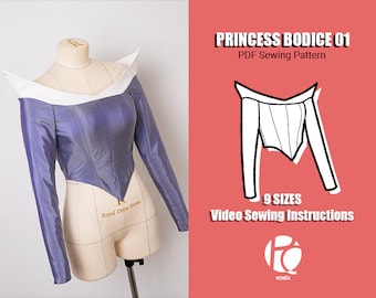 Princess bodice 01 sewing pattern | Cocktail bustier pattern | Corset pattern | Off shoulder neck pattern  | 9 SIZES | PDF Sewing pattern