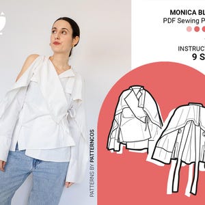 Japanese style blouse sewing pattern | Kimono inspired shirt pattern | Fashionable layered blouse pattern | 9 SIZES | PDF Sewing pattern