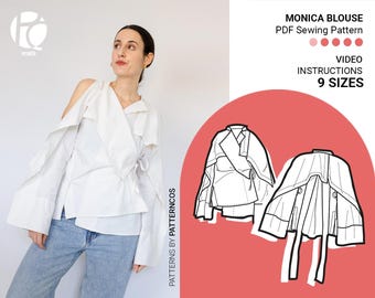 Schnittmuster für Bluse im japanischen Stil | Kimono inspiriertes Shirt Muster | Modische Lagen Bluse Muster | 9 GRÖßEN | PDF Schnittmuster