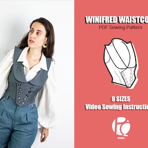 Winifred waistcoat sewing pattern| Double-breasted señorial vest pattern | Victorian buttoned inspired vest  | 9 SIZES | PDF Sewing pattern