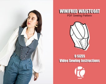 Winifred waistcoat sewing pattern| Double-breasted señorial vest pattern | Victorian buttoned inspired vest  | 9 SIZES | PDF Sewing pattern