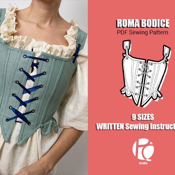 Corset pattern sewing pattern | Renaissance milkmaid stay bodice pattern | Romantic bodice pattern for women | 9 SIZES | PDF Sewing pattern