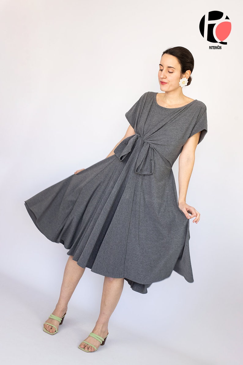 Patrón de vestido midi anudado / Patrón de vestido acampanado para mujer / Patrón de blusa drapeada anudada / Vestido cómodo / 6 TALLAS / Patrón de costura en PDF imagen 5