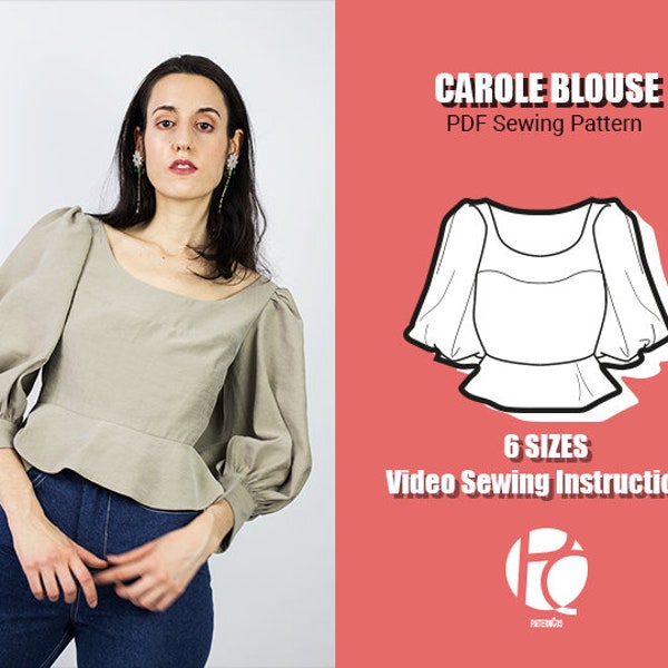 Romantic blouse sewing pattern | Puffy sleeve pattern | Cozy daily top pattern for women | 6 SIZES | Digital PDF Sewing pattern