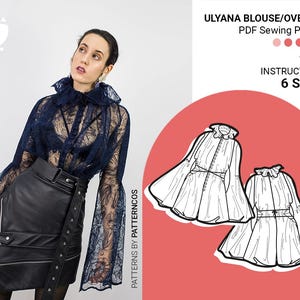 Buttoned blouse sewing pattern | Fashionable jumpsuit pattern | Flared shirt pattern with overall variation  | 6 SIZES | PDF Sewing pattern