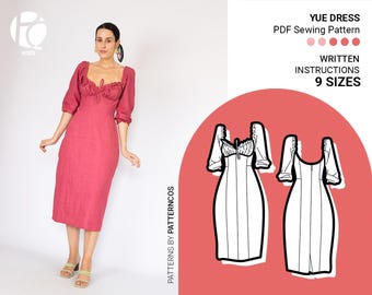 Wedding guest midi dress sewing pattern | Elegant dress pattern for women | Pencil skirt pattern | 9 SIZES | Digital PDF Sewing pattern
