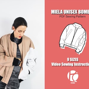 Unisex bomber sewing pattern | Cozy sport jacket pattern for fall and winter season | With pockets and zipper | 9 SIZES | PDF Sewing pattern