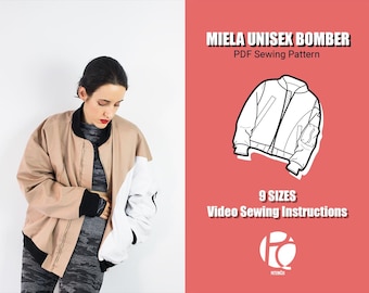 Unisex bomber sewing pattern | Cozy sport jacket pattern for fall and winter season | With pockets and zipper | 9 SIZES | PDF Sewing pattern