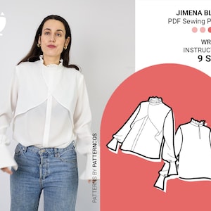 Naaipatroon elegante blouse | Basispatroon overhemd met knopen | Uitlopend hemdpatroon | Top met lantaarnmouw | 9 MATEN | PDF-naaipatroon