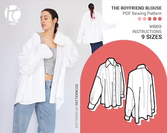The Boyfriend Oversized Shirt Schnittmuster | Unisex durchgeknöpfte Bluse Muster | Lockeres Shirt mit Muster | 9 GRÖßEN | PDF Schnittmuster