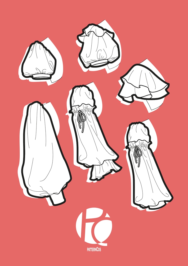 Puffy sleeve sewing pattern pack | Romantic balloon and lantern sleeve pattern | Cute sleeves for dresses | 6 SIZES | PDF Sewing pattern image 4