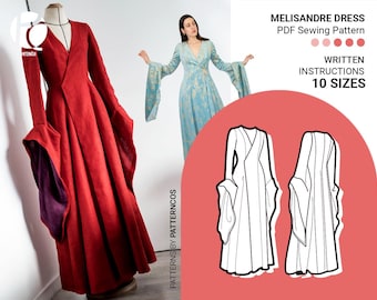 Patrón de costura para vestido medieval / Patrón para cosplay / Patrón de vestido de fantasía inspirado en el Renacimiento / 10 TALLAS / Patrón de costura en PDF