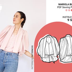 Patrón de costura para blusa holgada con botones / Patrón para blusa con mangas japonesas / Patrón para blusa abullonada / 9 TALLAS / Patrón de costura en PDF