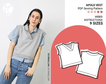 Sportweste Schnittmuster | V-Ausschnitt Top Muster | Gemütliches weite Top für Frauen | Digitales PDF Schnittmuster | 9 Größen