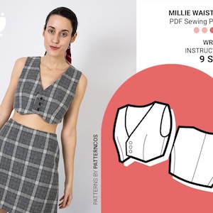 Weste Schnittmuster | Kurze Weste Muster | Sommerweste Schnittmuster für Frauen | Crop-Top-Muster mit Knöpfen | 9 GRÖßEN | PDF Schnittmuster