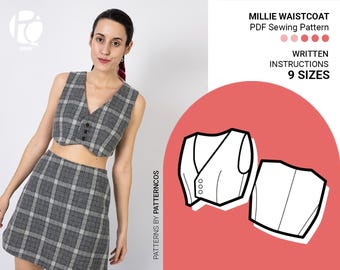 Molde para colete | Molde para colete curto | Molde para colete de verão feminino | Molde para top cropped com botões | 9 TAMANHOS | Molde em PDF
