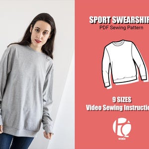 Sport sweatshirt sewing pattern | Easy jumper pattern | Unisex basic sweatshirt pattern | 9 SIZES | PDF Sewing pattern