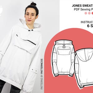 Jones oversized sweatshirt sewing pattern | Unisex hoodie pattern | Cozy jersey pattern for an urban look | 6 SIZES | PDF Sewing pattern
