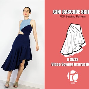 Gini cascade draped skirt sewing pattern | 9 SIZES | PDF Sewing pattern