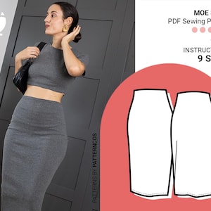 Elastic pencil skirt sewing pattern | Midi high-waist skirt pattern | Easy skirt pattern for women | 9 SIZES | PDF Sewing pattern