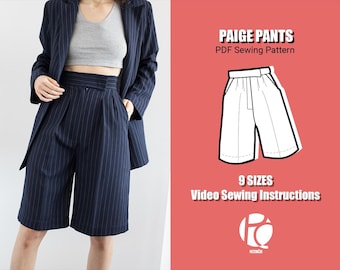 Paige bermuda pants sewing pattern | Suit trousers pattern for women | Elegant pants pattern with pockets | 9 SIZES | PDF Sewing pattern
