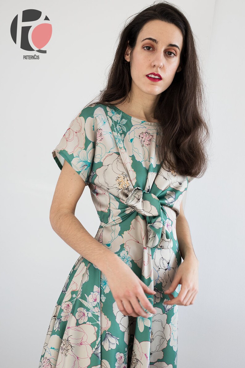 Patrón de vestido midi anudado / Patrón de vestido acampanado para mujer / Patrón de blusa drapeada anudada / Vestido cómodo / 6 TALLAS / Patrón de costura en PDF imagen 9