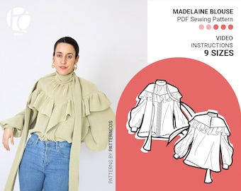 Loose-fit blouse sewing pattern with puffy sleeves | Romantic blouse pattern | Femenine chemise pattern | 9 SIZES | PDF Sewing pattern