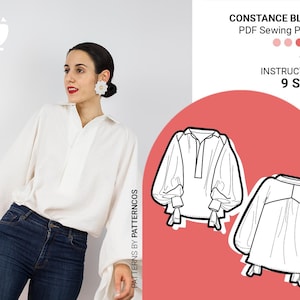 Puffy ranglan sleeve blouse sewing pattern | Pirate blouse pattern for women | Poet chemise pattern | Shirt | 9 SIZES | PDF Sewing pattern